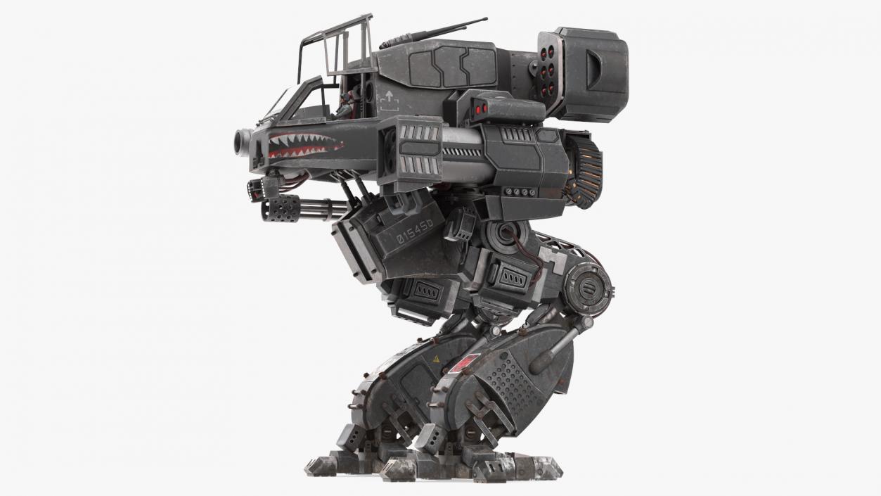 Old Military Fantastic Black Robot with Pilot Rigged 3D