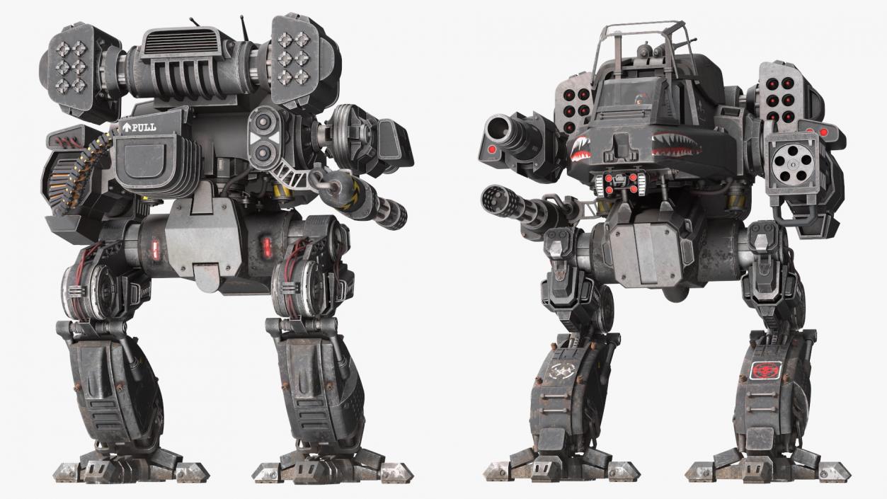 Old Military Fantastic Black Robot with Pilot Rigged 3D