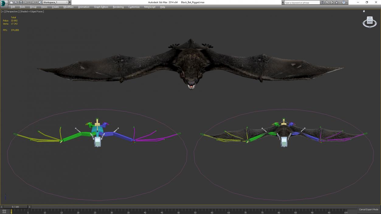 3D Black Bat Rigged