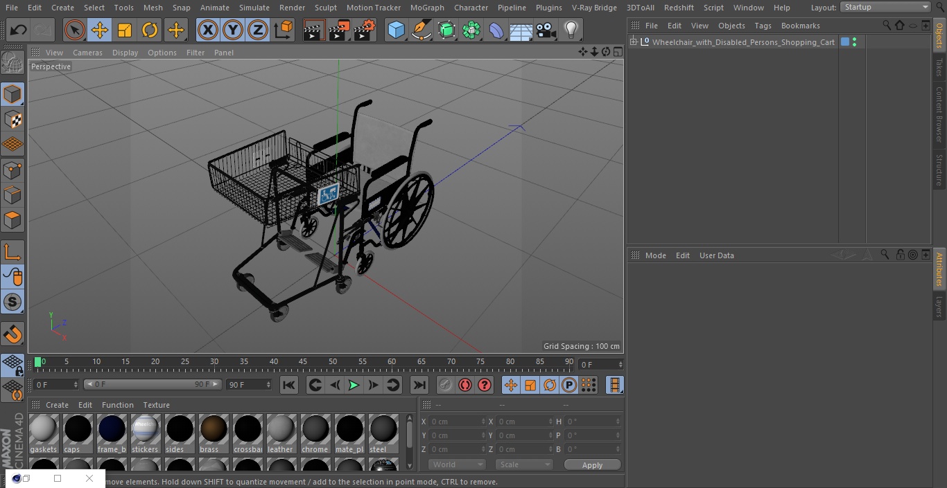 3D Wheelchair with Disabled Persons Shopping Cart