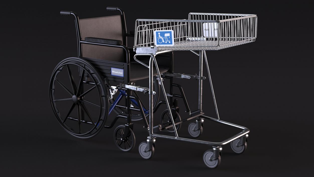 3D Wheelchair with Disabled Persons Shopping Cart