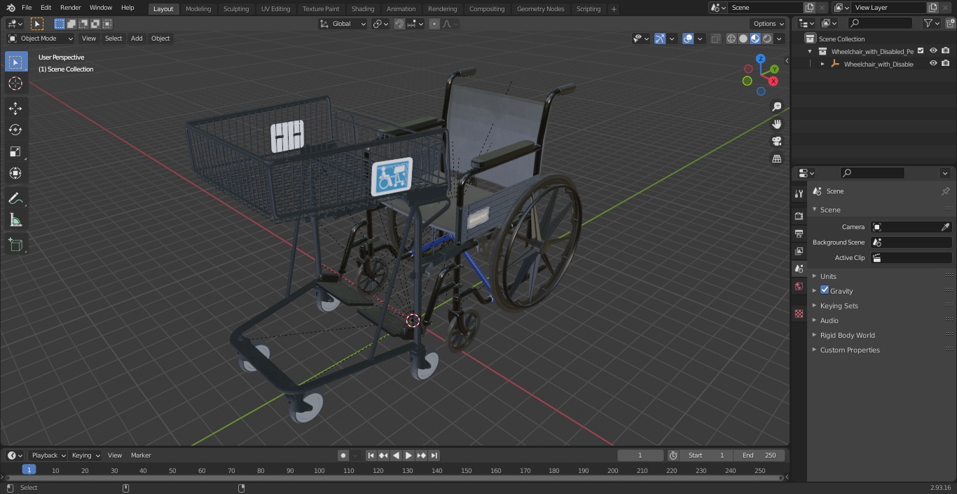 3D Wheelchair with Disabled Persons Shopping Cart