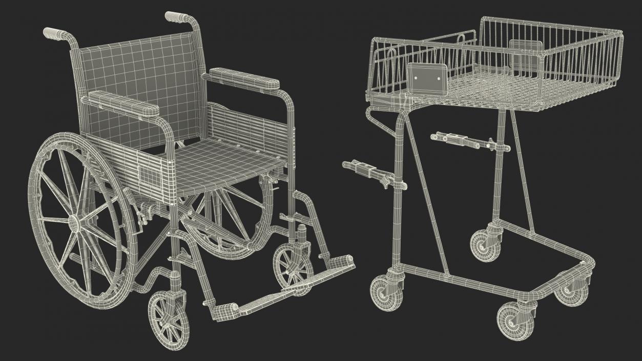 3D Wheelchair with Disabled Persons Shopping Cart