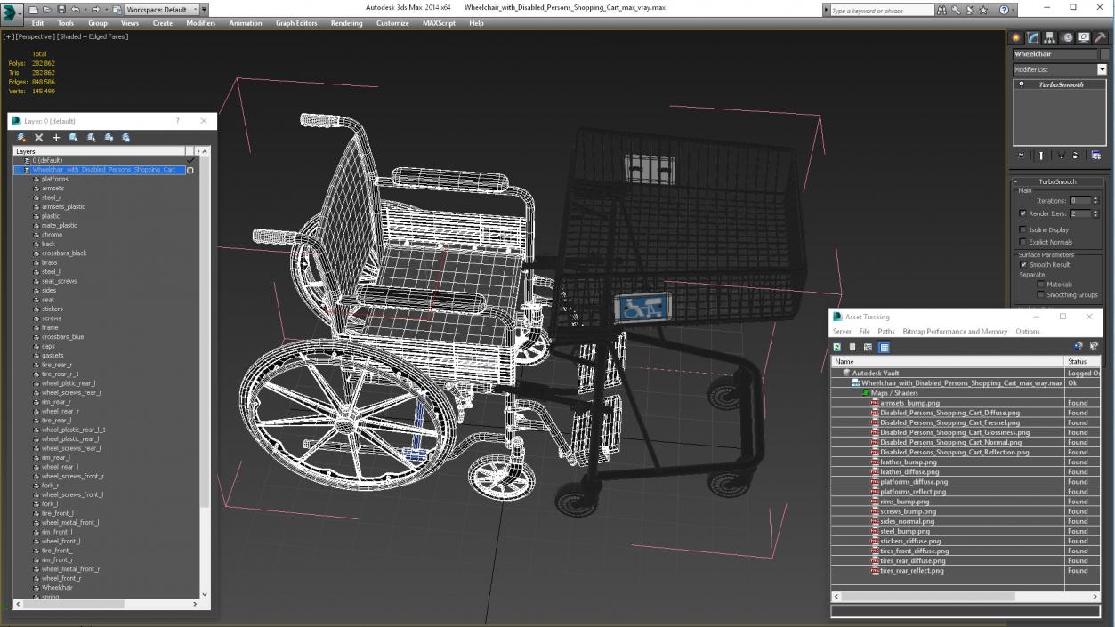 3D Wheelchair with Disabled Persons Shopping Cart