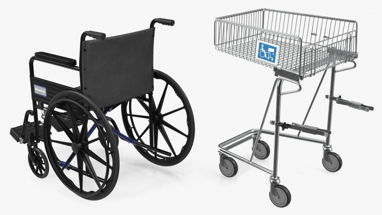 3D Wheelchair with Disabled Persons Shopping Cart