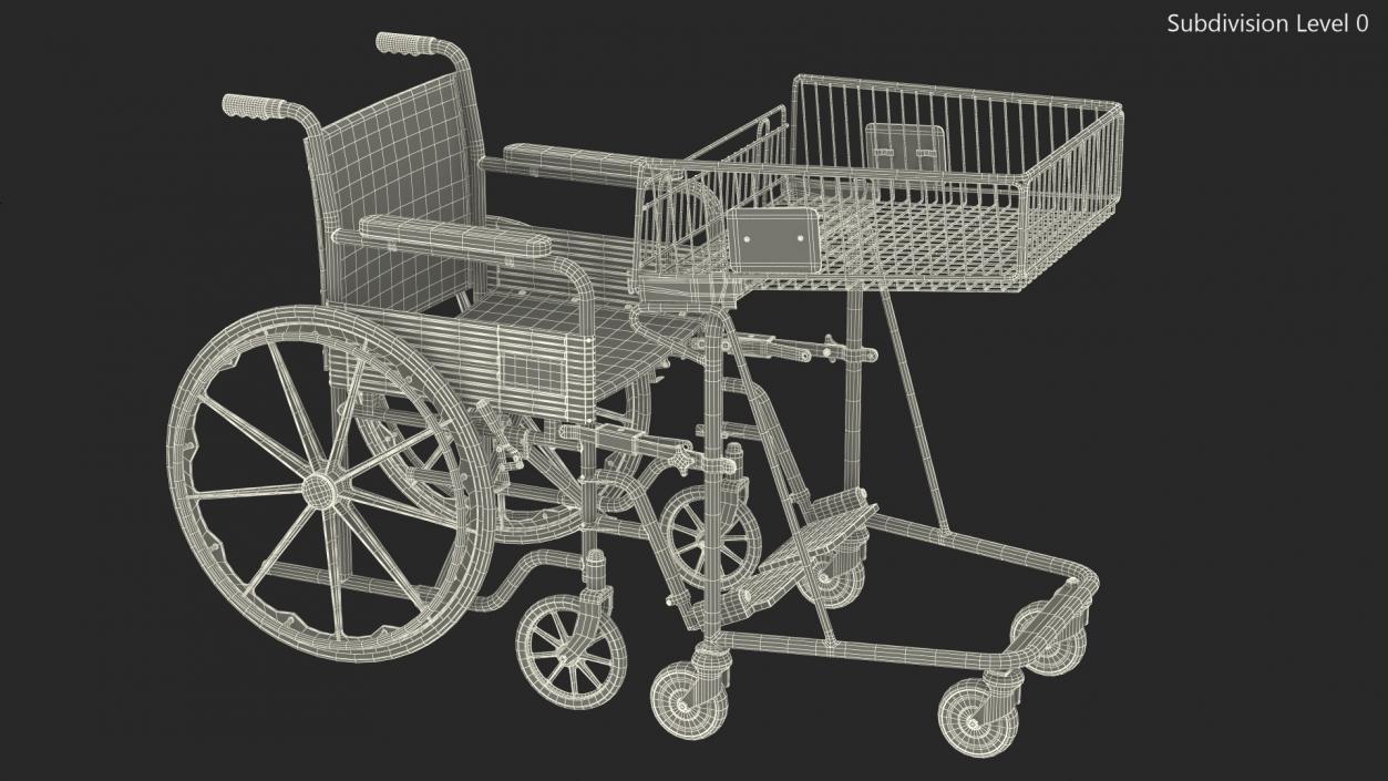 3D Wheelchair with Disabled Persons Shopping Cart