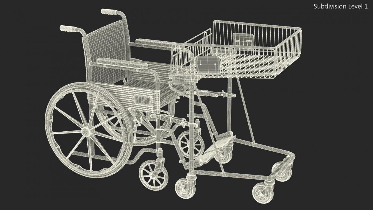 3D Wheelchair with Disabled Persons Shopping Cart