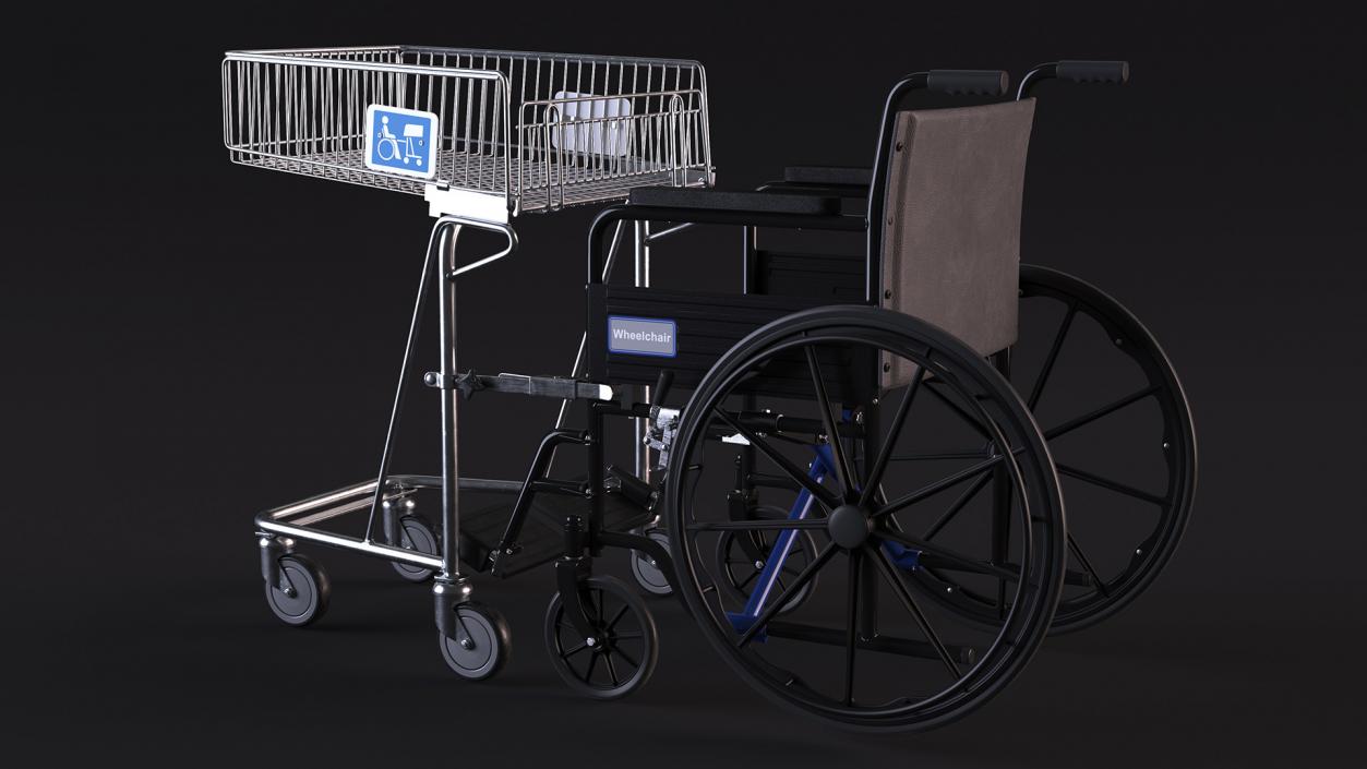 3D Wheelchair with Disabled Persons Shopping Cart