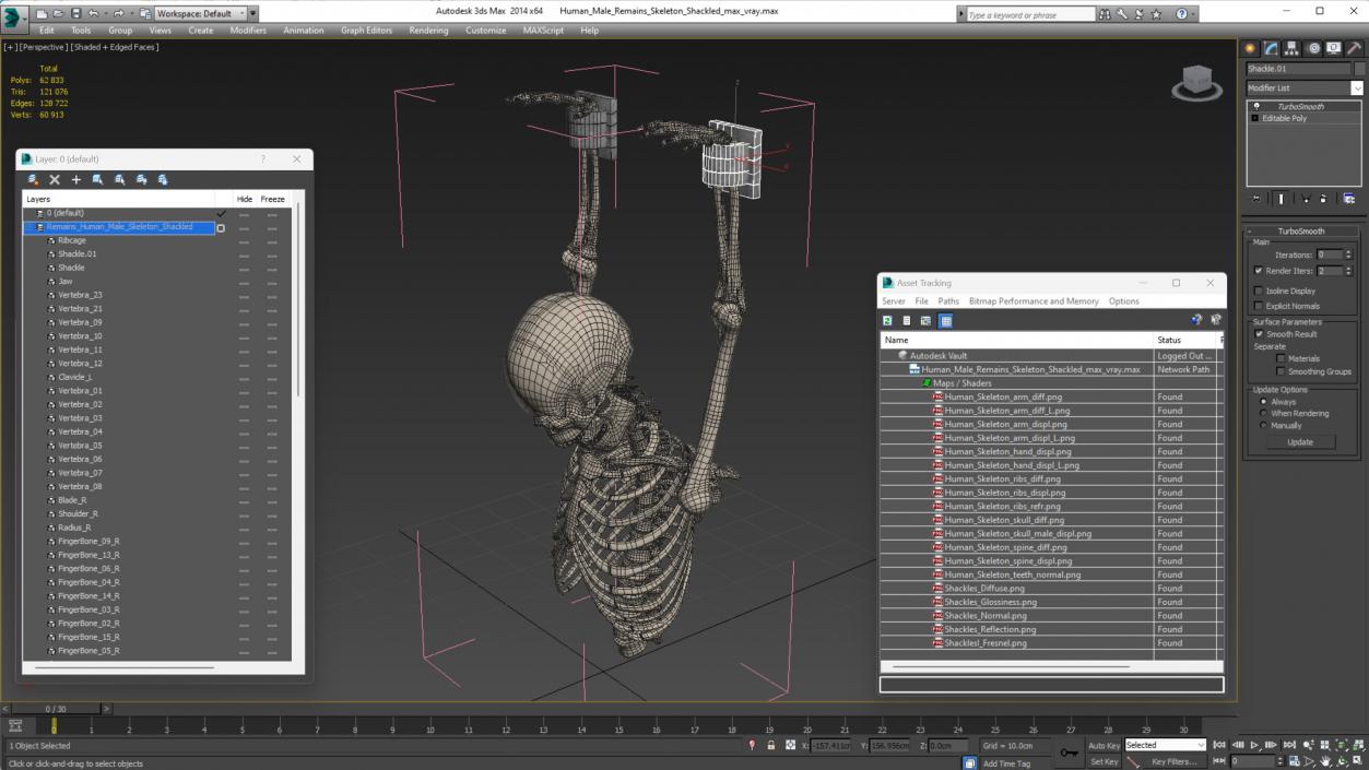 3D Human Male Remains Skeleton Shackled