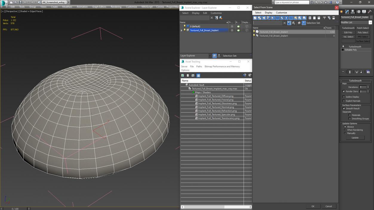 3D Textured Full Breast Implant model