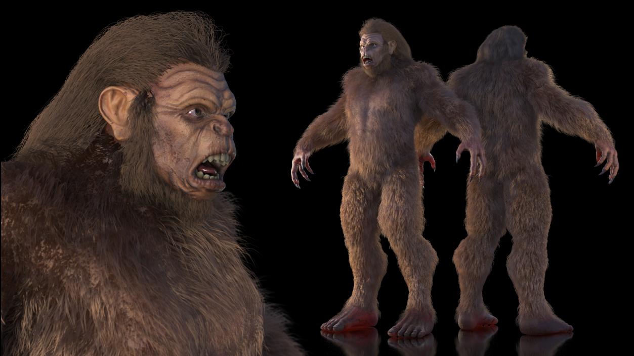 3D Mythical Creature Bigfoot A-pose Fur