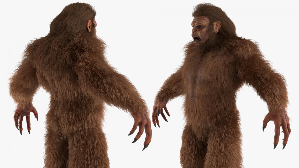 3D Mythical Creature Bigfoot A-pose Fur