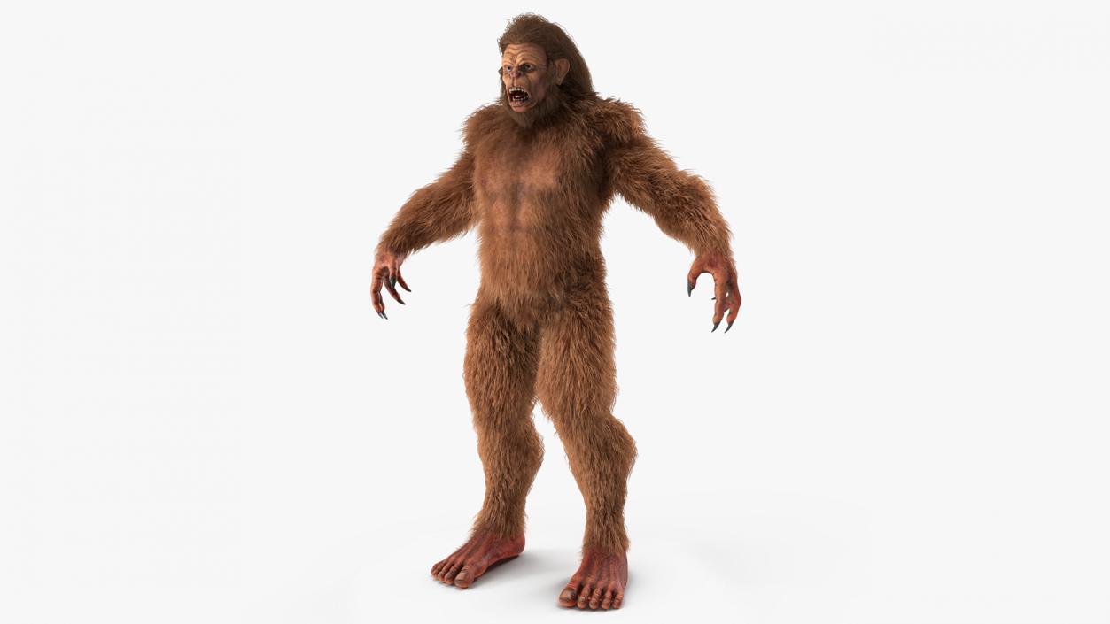 3D Mythical Creature Bigfoot A-pose Fur