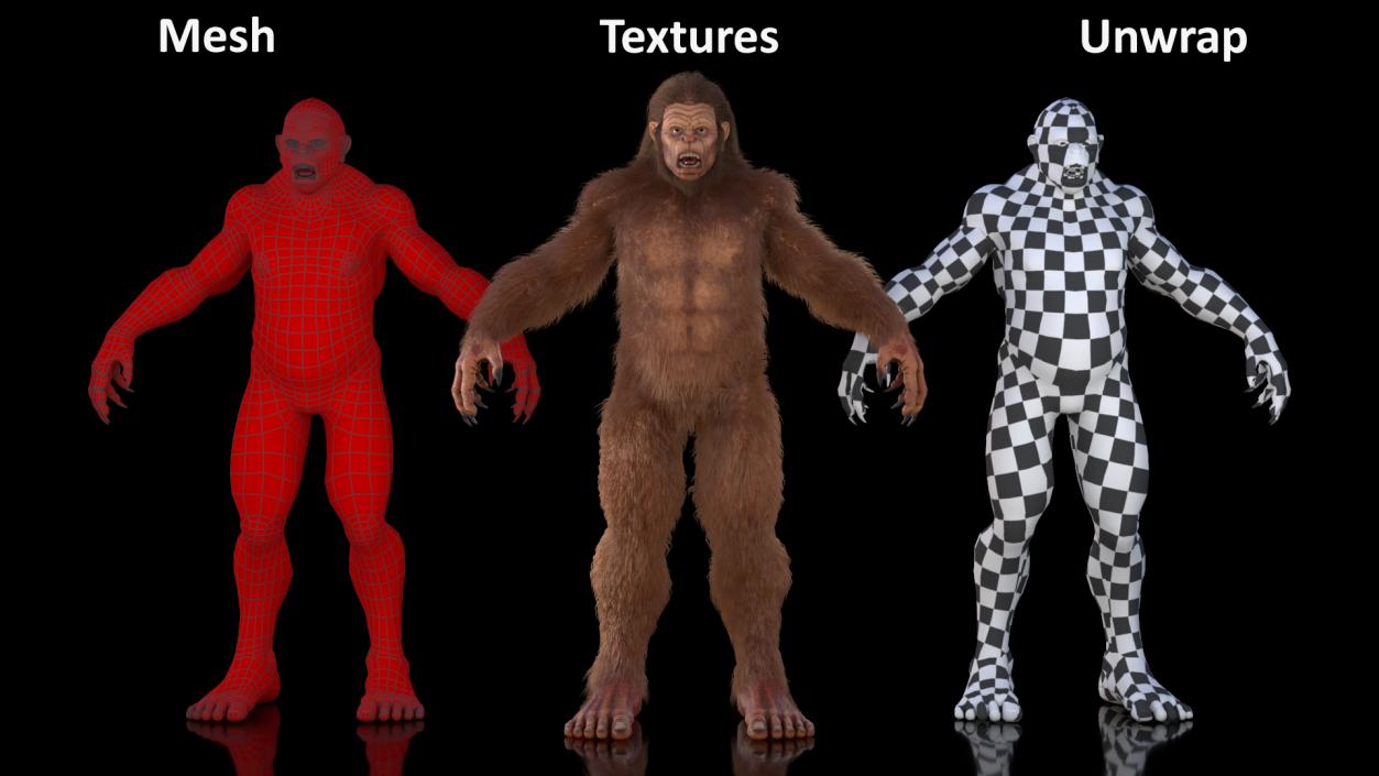 3D Mythical Creature Bigfoot A-pose Fur