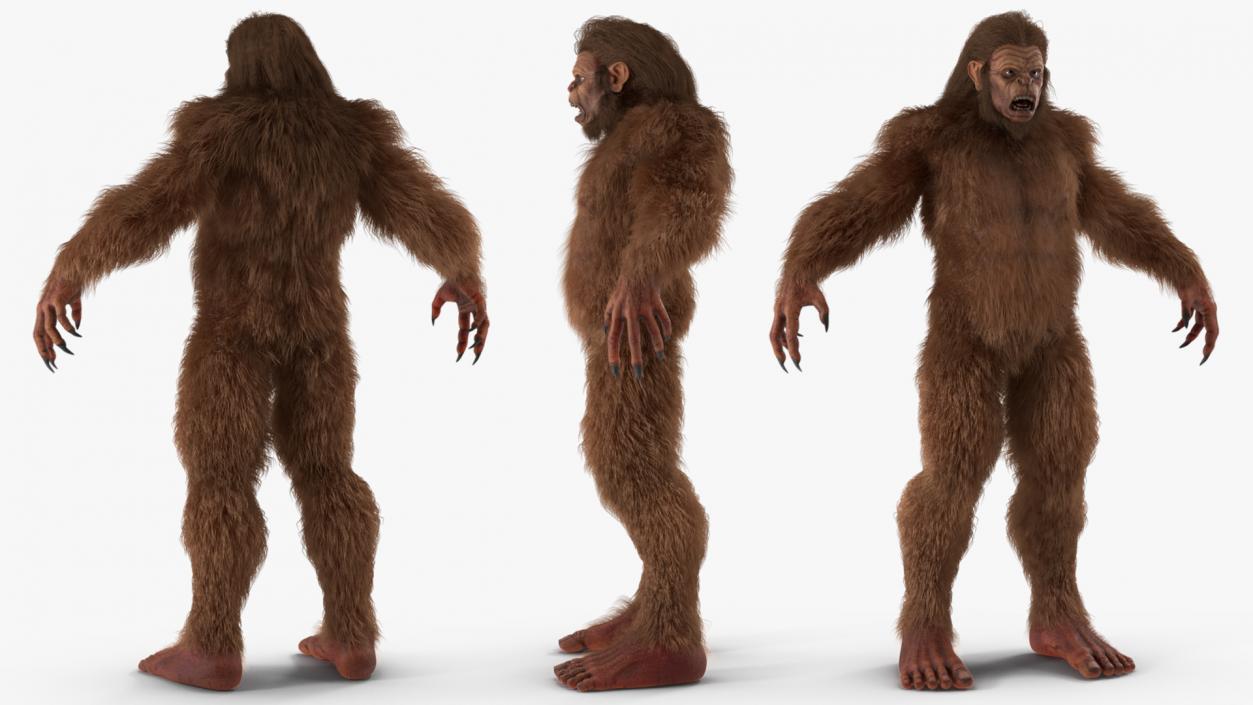 3D Mythical Creature Bigfoot A-pose Fur