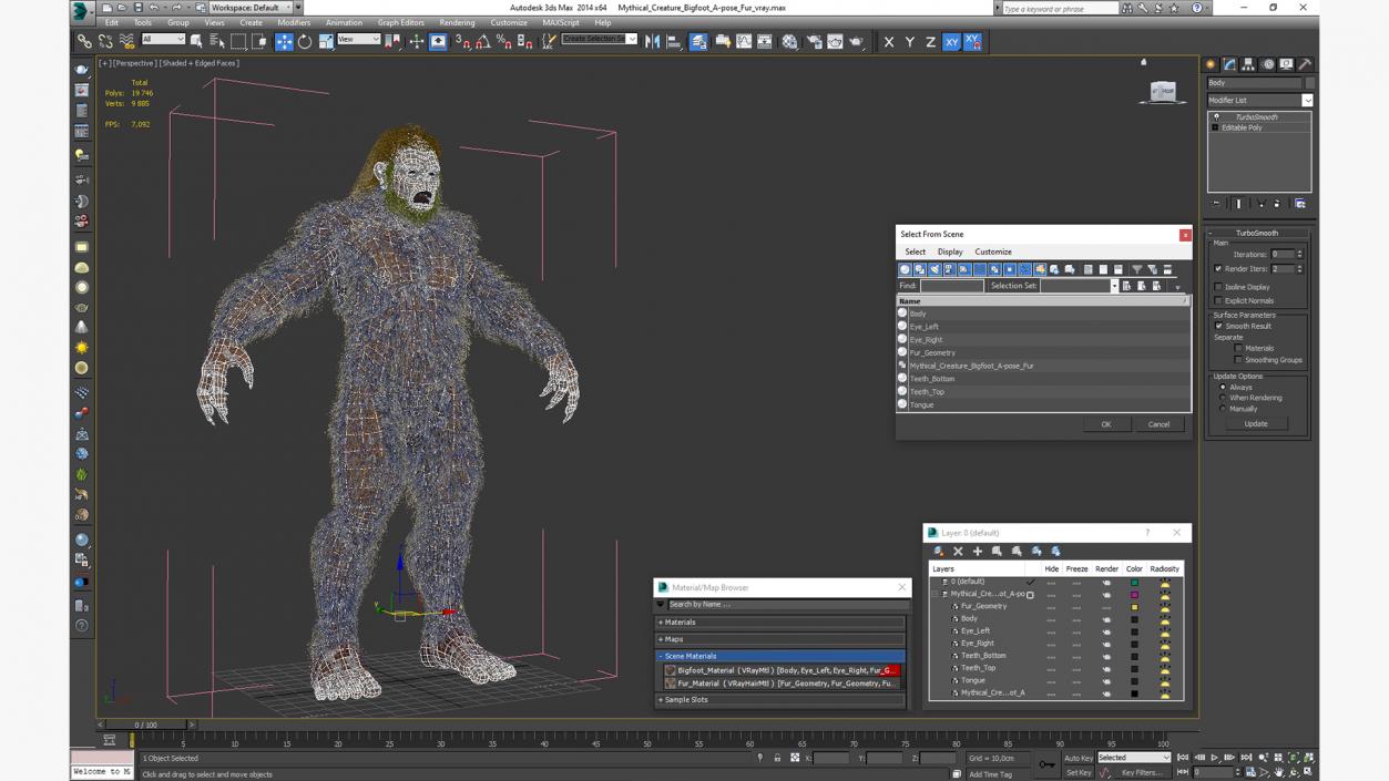 3D Mythical Creature Bigfoot A-pose Fur