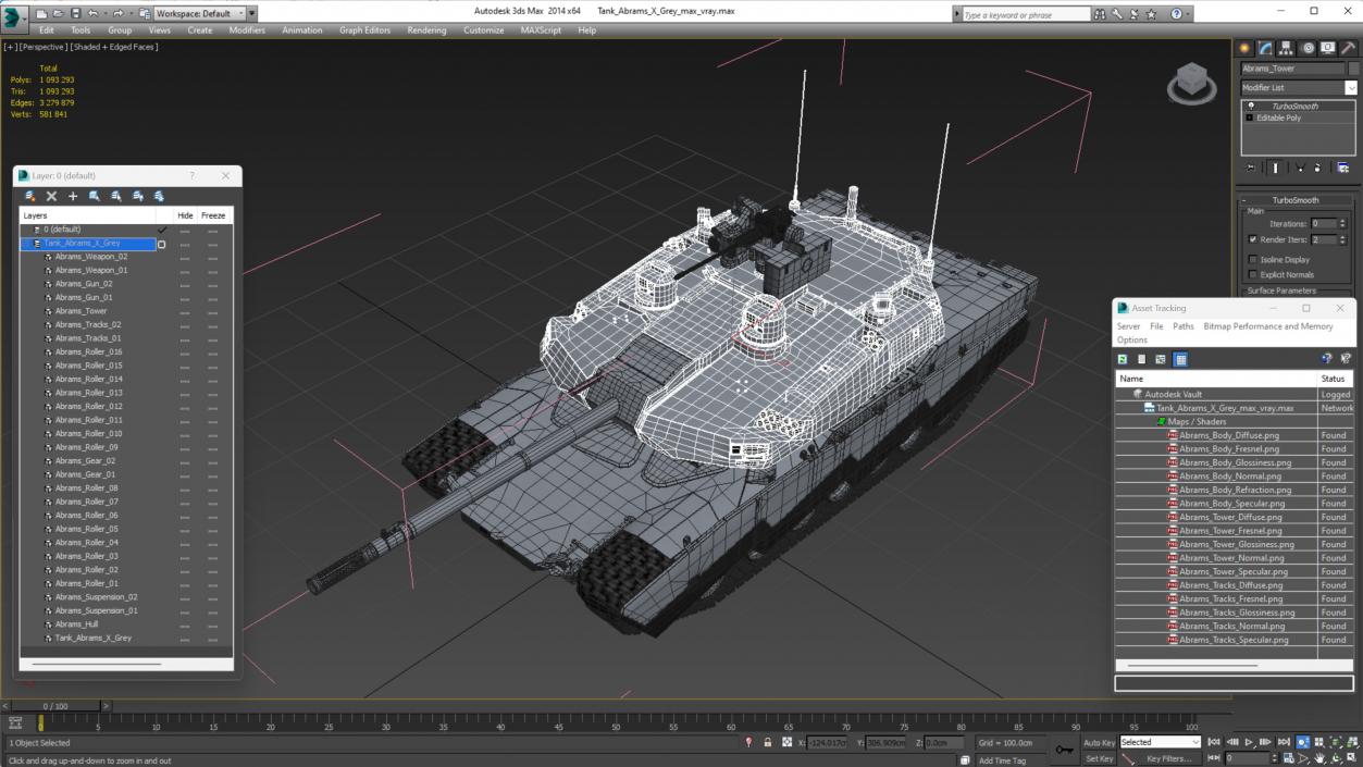 3D Tank Abrams X Grey model