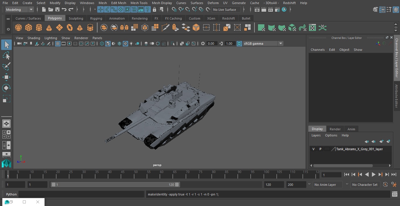 3D Tank Abrams X Grey model