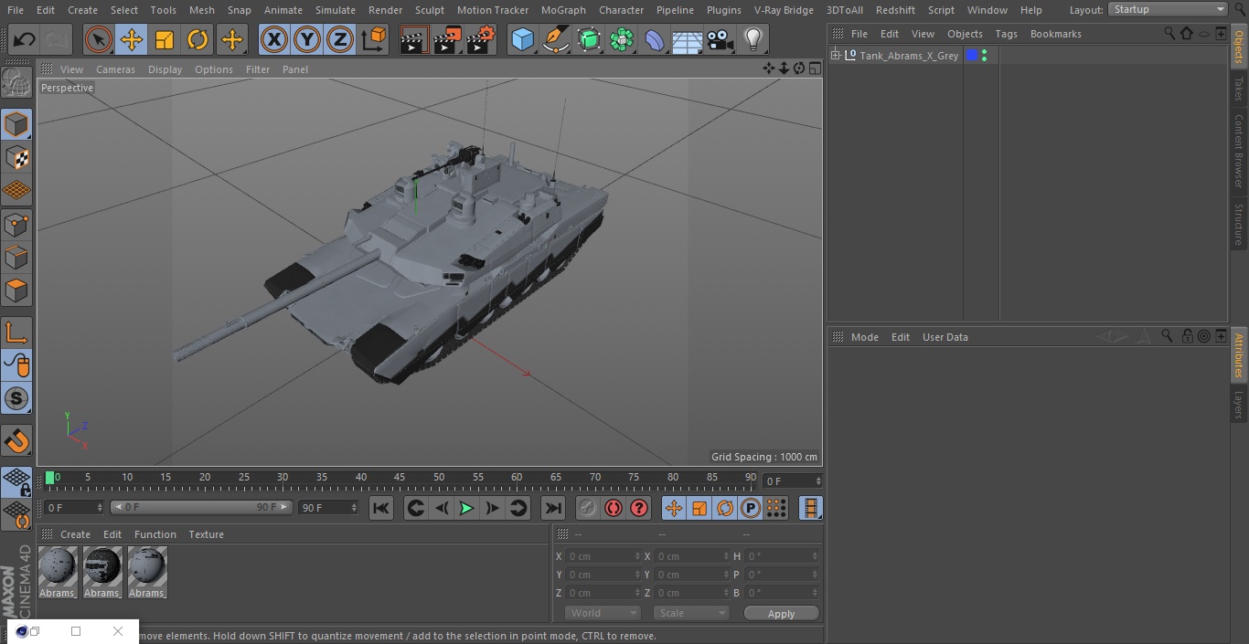 3D Tank Abrams X Grey model