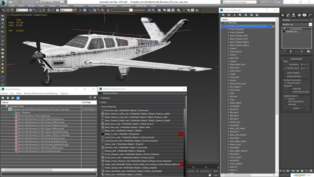 3D Propeller Aircraft Beechcraft Bonanza S35