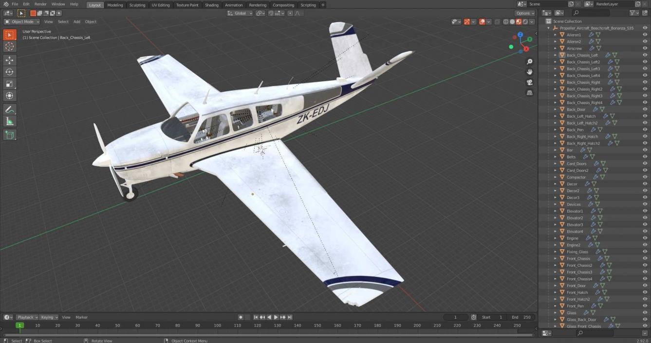 3D Propeller Aircraft Beechcraft Bonanza S35