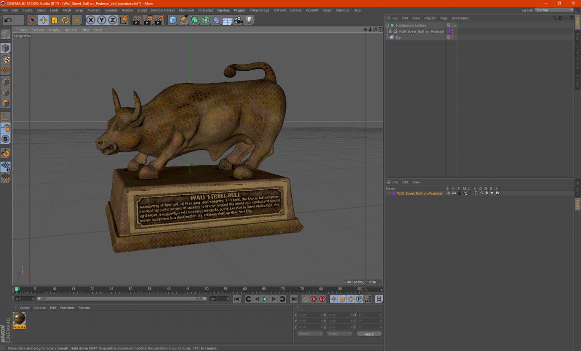 3D Wall Street Bull on Pedestal model