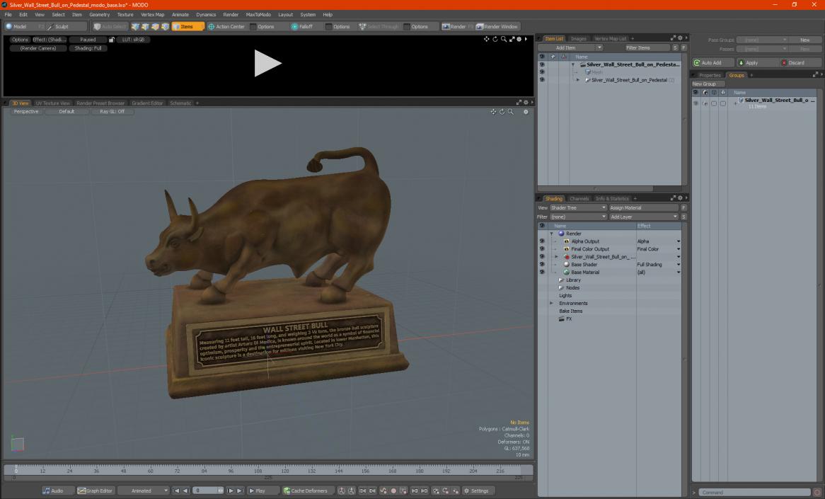 3D Wall Street Bull on Pedestal model