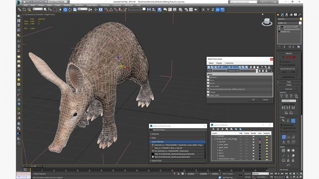 Nocturnal Mammal Aardvark Walking Pose Fur 3D