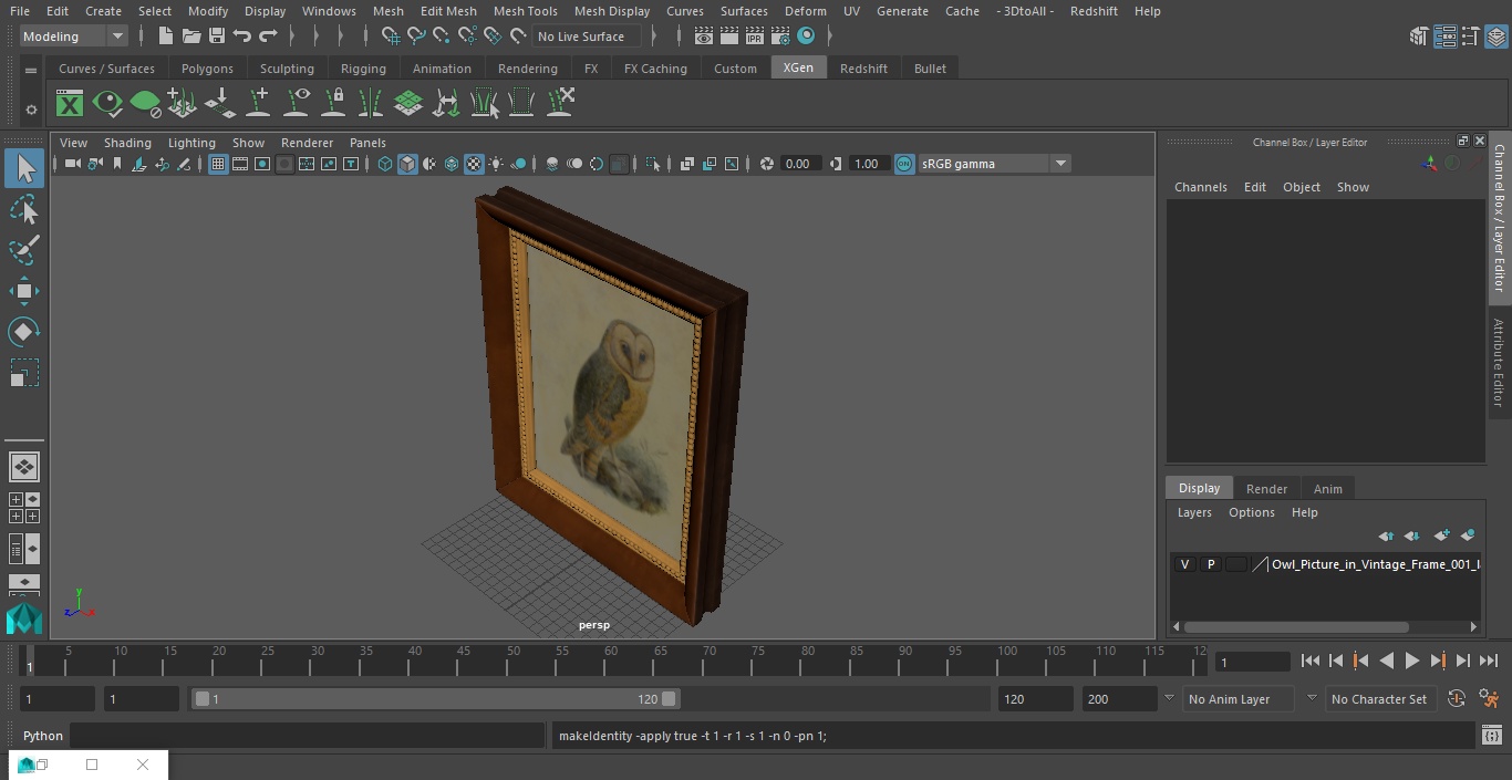 3D Owl Picture in Vintage Frame model