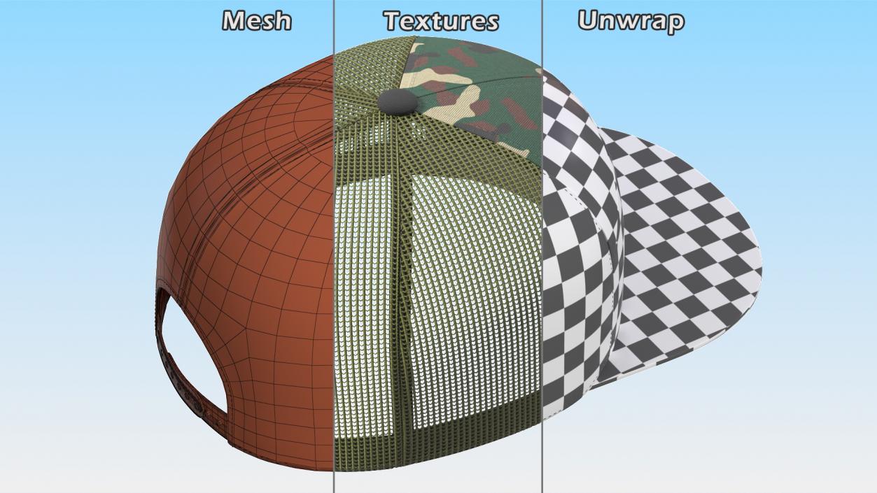 Seven Panel Trucker Cap Camouflage 3D model