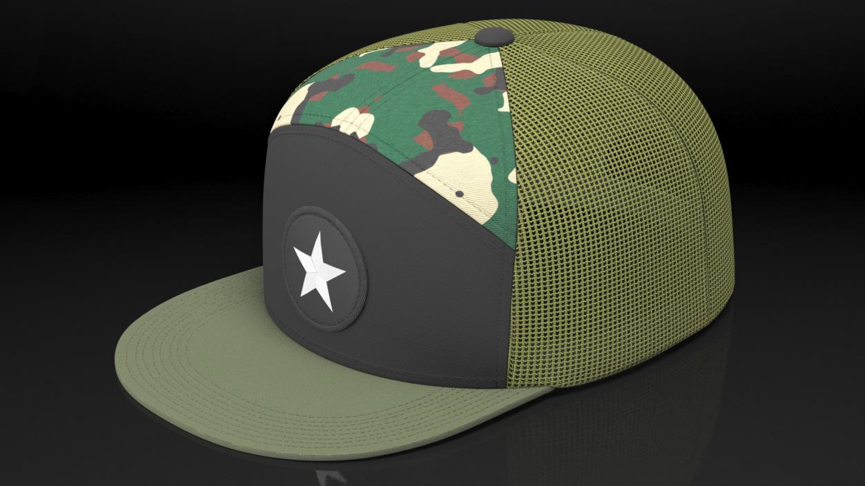 Seven Panel Trucker Cap Camouflage 3D model