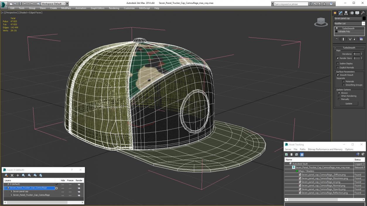 Seven Panel Trucker Cap Camouflage 3D model