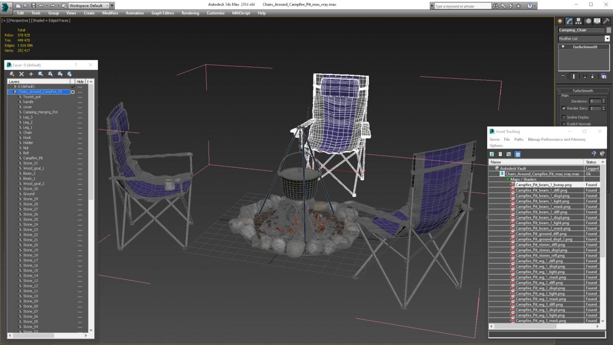 3D Chairs Around Campfire Pit