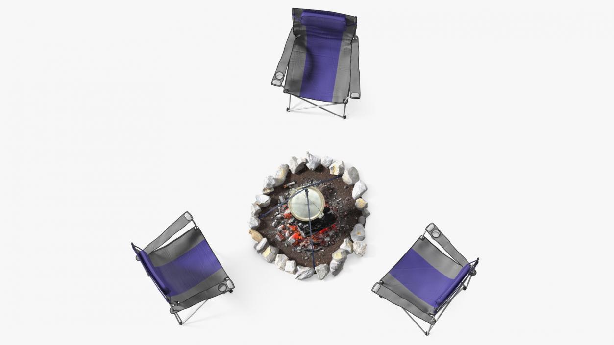 3D Chairs Around Campfire Pit