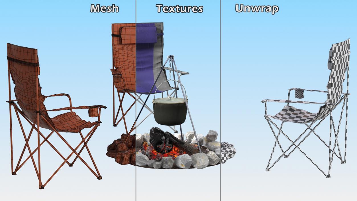 3D Chairs Around Campfire Pit