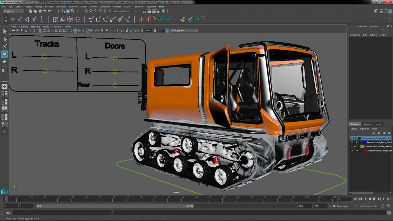 Snowbound Polar Vehicle Venturi Rigged for Maya 3D