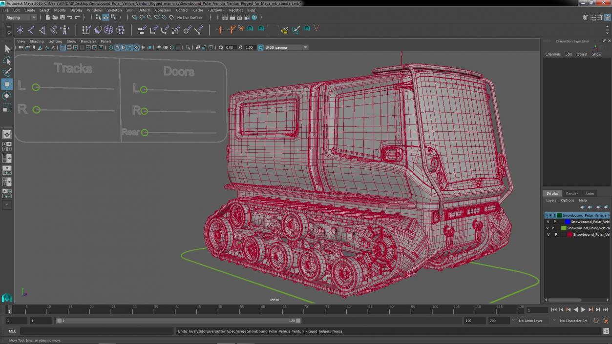 Snowbound Polar Vehicle Venturi Rigged for Maya 3D