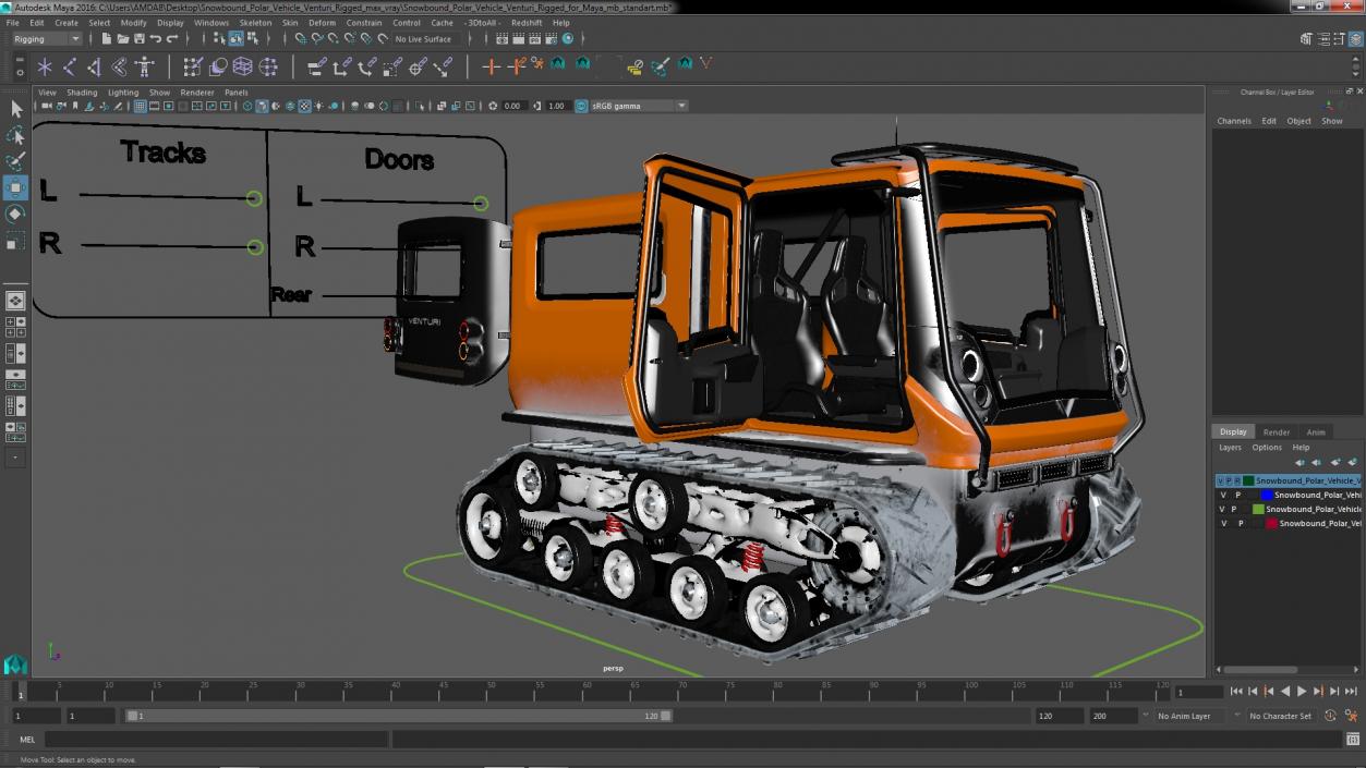 Snowbound Polar Vehicle Venturi Rigged for Maya 3D