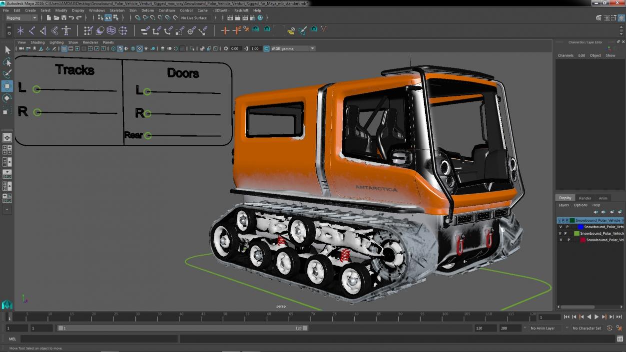 Snowbound Polar Vehicle Venturi Rigged for Maya 3D