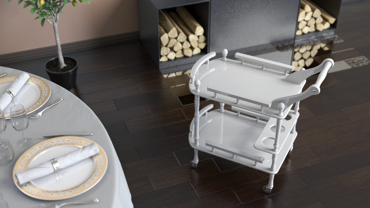 Hotel Style Trolley Serving Cart 3D