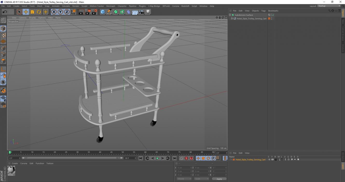 Hotel Style Trolley Serving Cart 3D