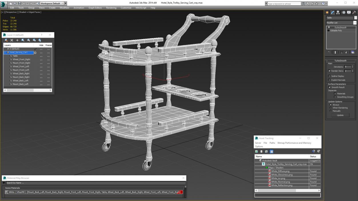 Hotel Style Trolley Serving Cart 3D