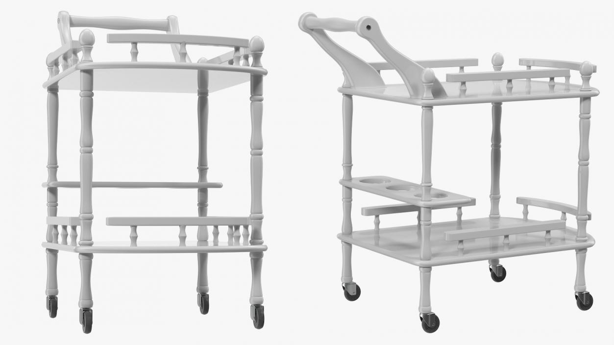 Hotel Style Trolley Serving Cart 3D