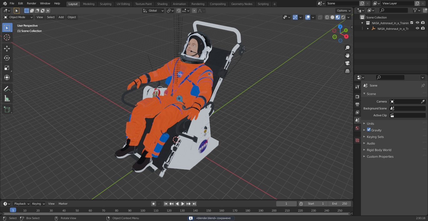 NASA Astronaut in a Training Chair 3D model