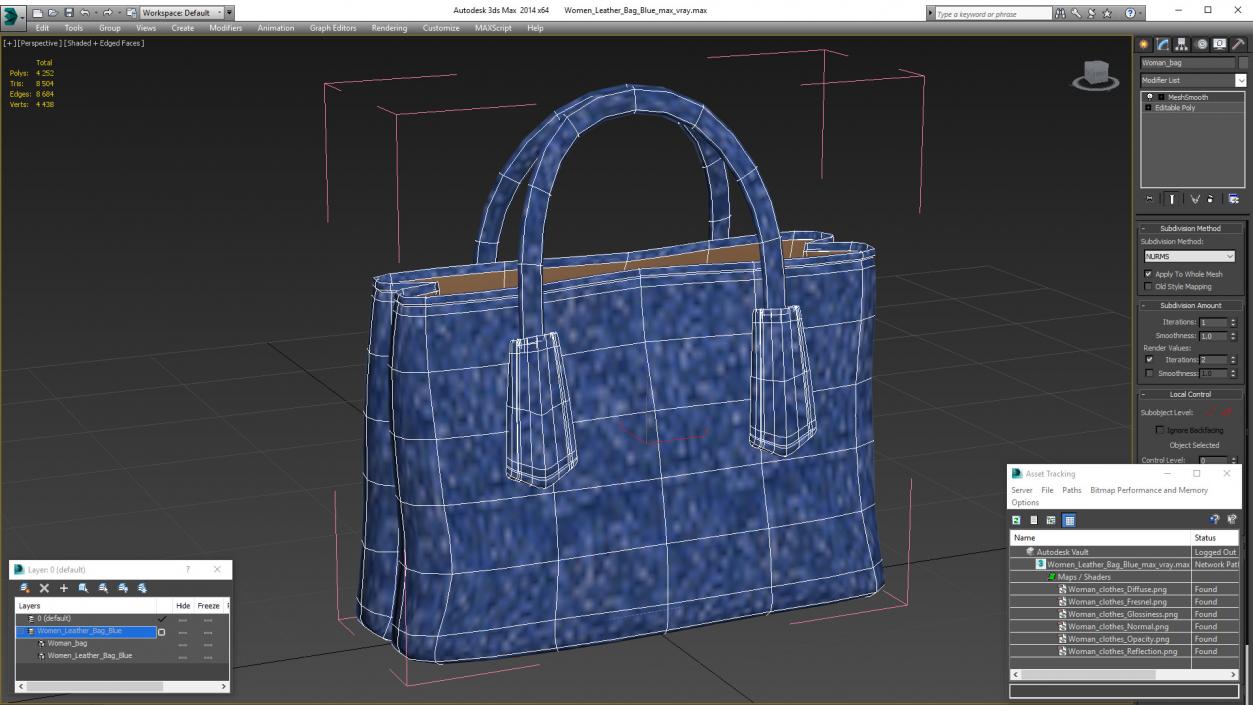 Women Leather Bag Blue 3D