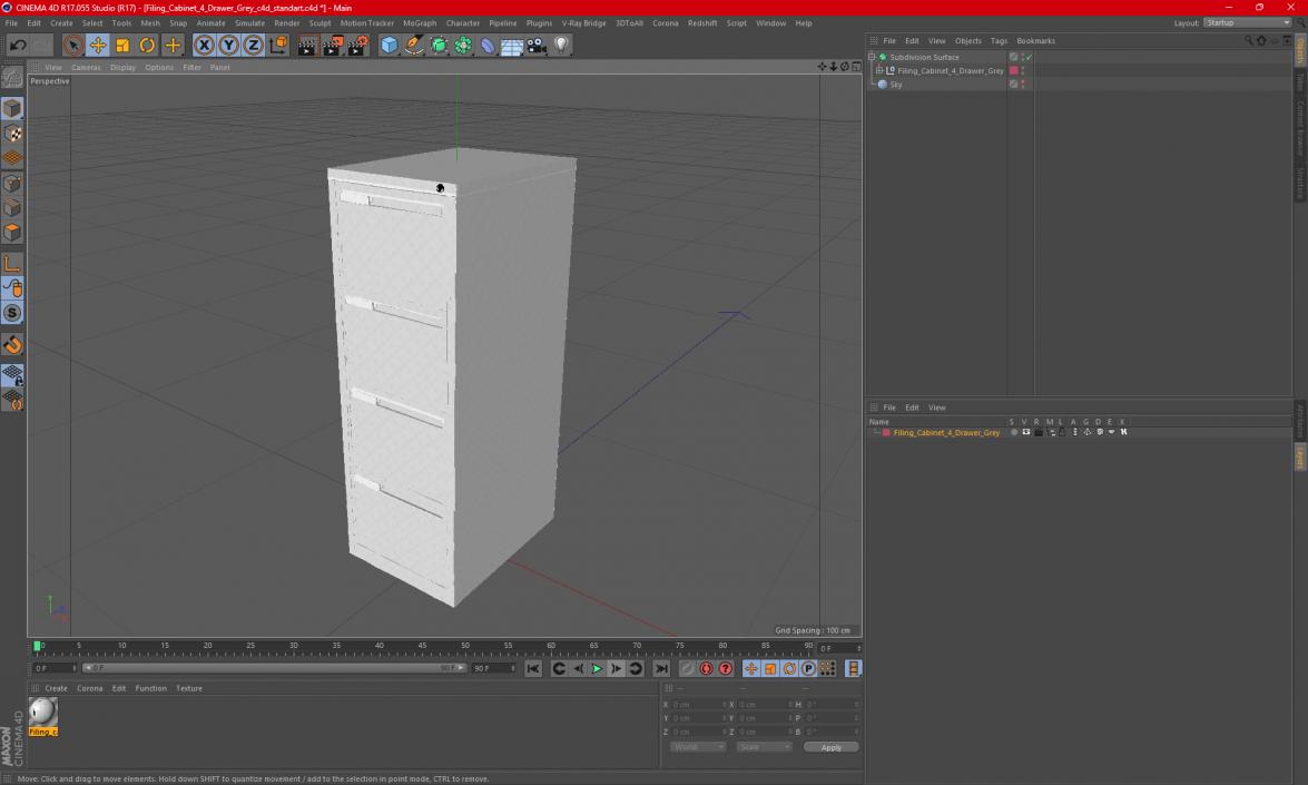 3D Filing Cabinet 4 Drawer Grey model