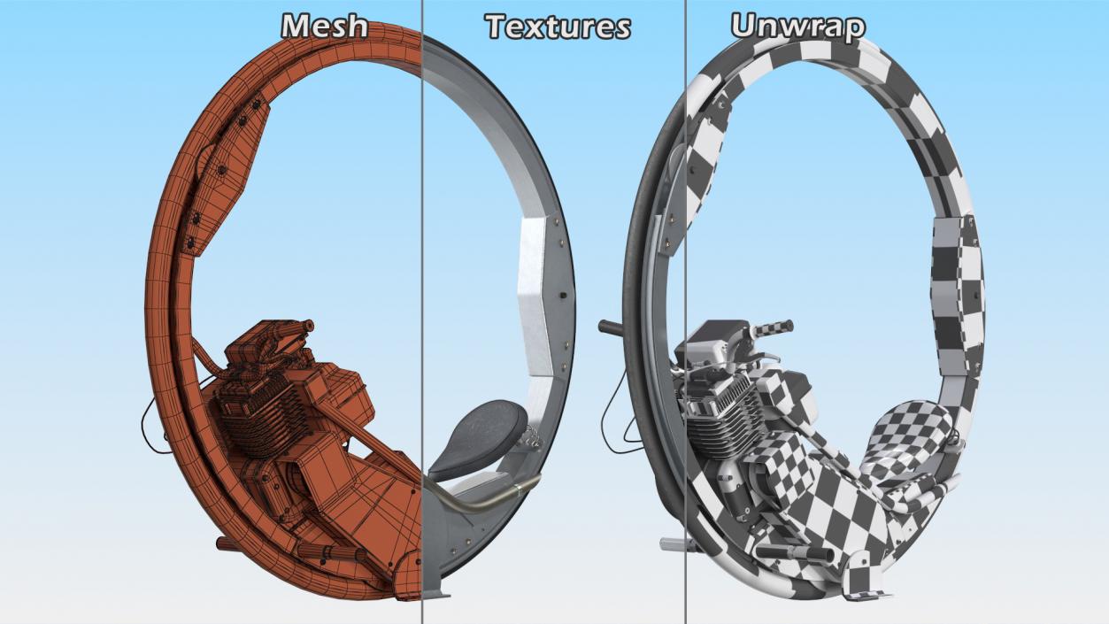 3D Monowheel Motorcycle White