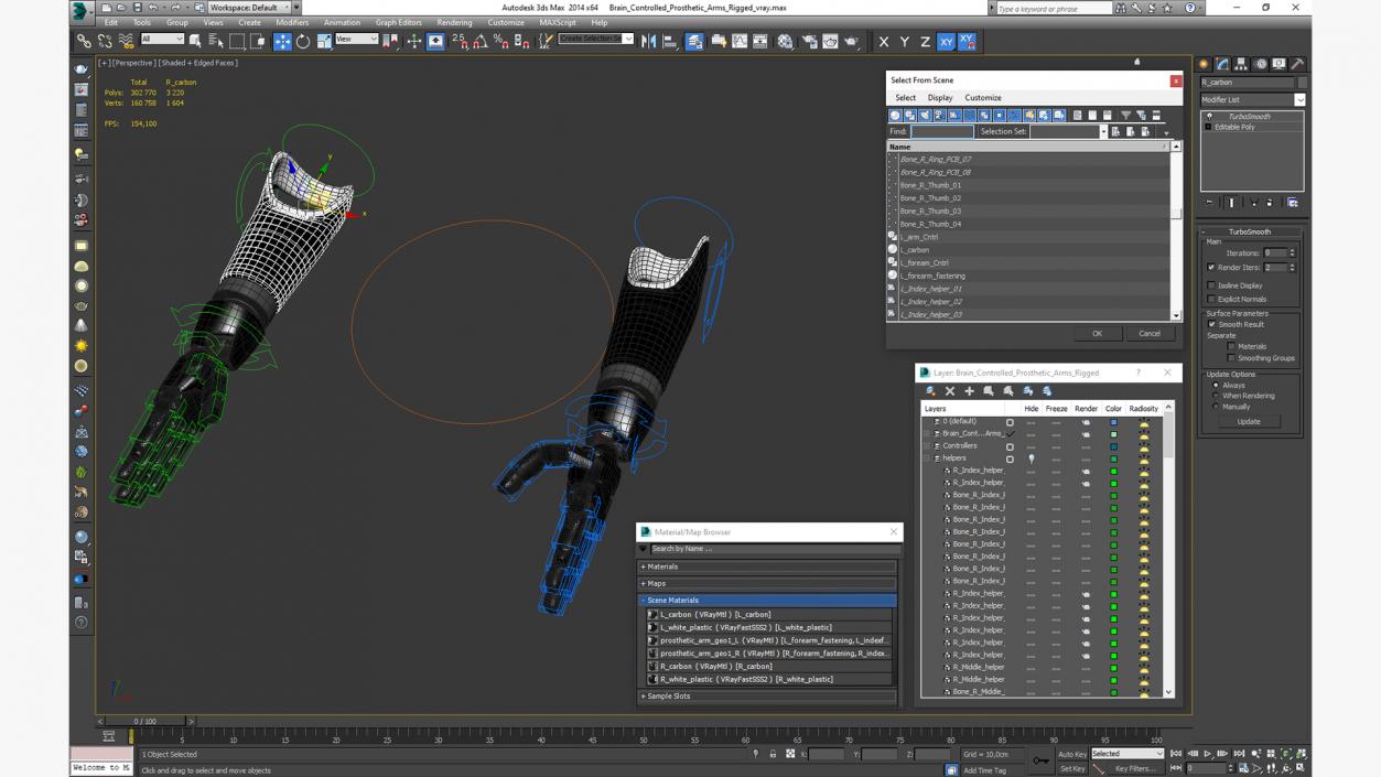 Brain Controlled Prosthetic Arms Rigged 3D model