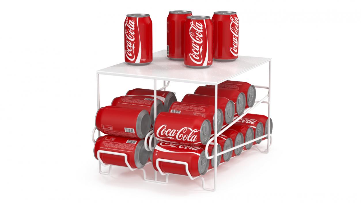 3D Stackable Soda Can Dispenser White with CocaCola Cans model