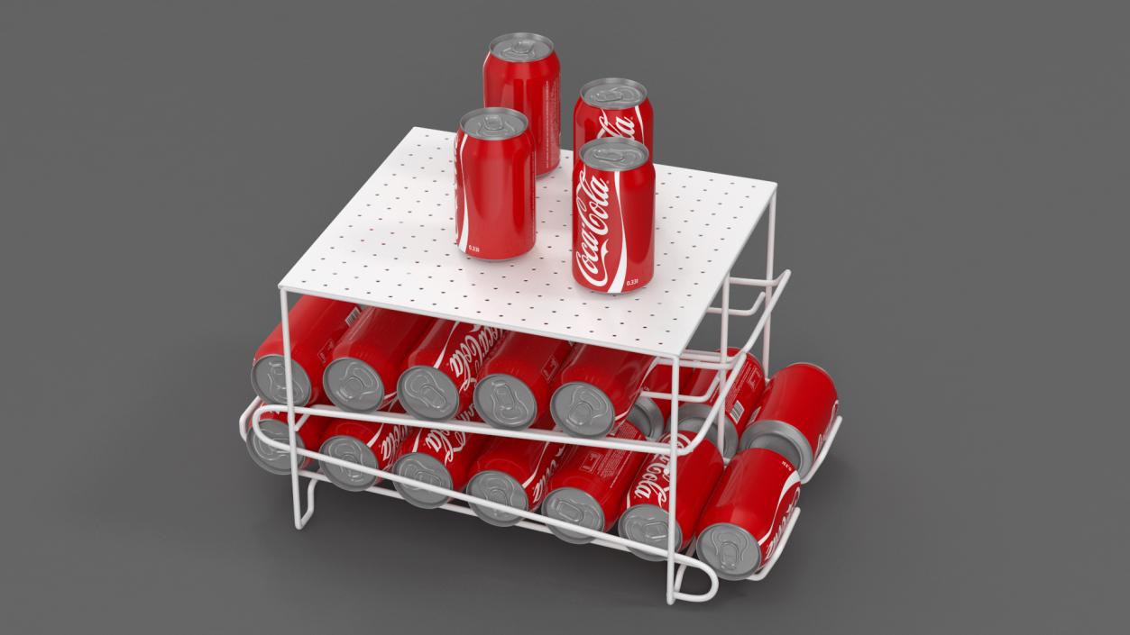 3D Stackable Soda Can Dispenser White with CocaCola Cans model